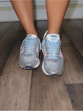 Golden Goose Women's Glitter Accent Sneakers in Light Blue & Pink